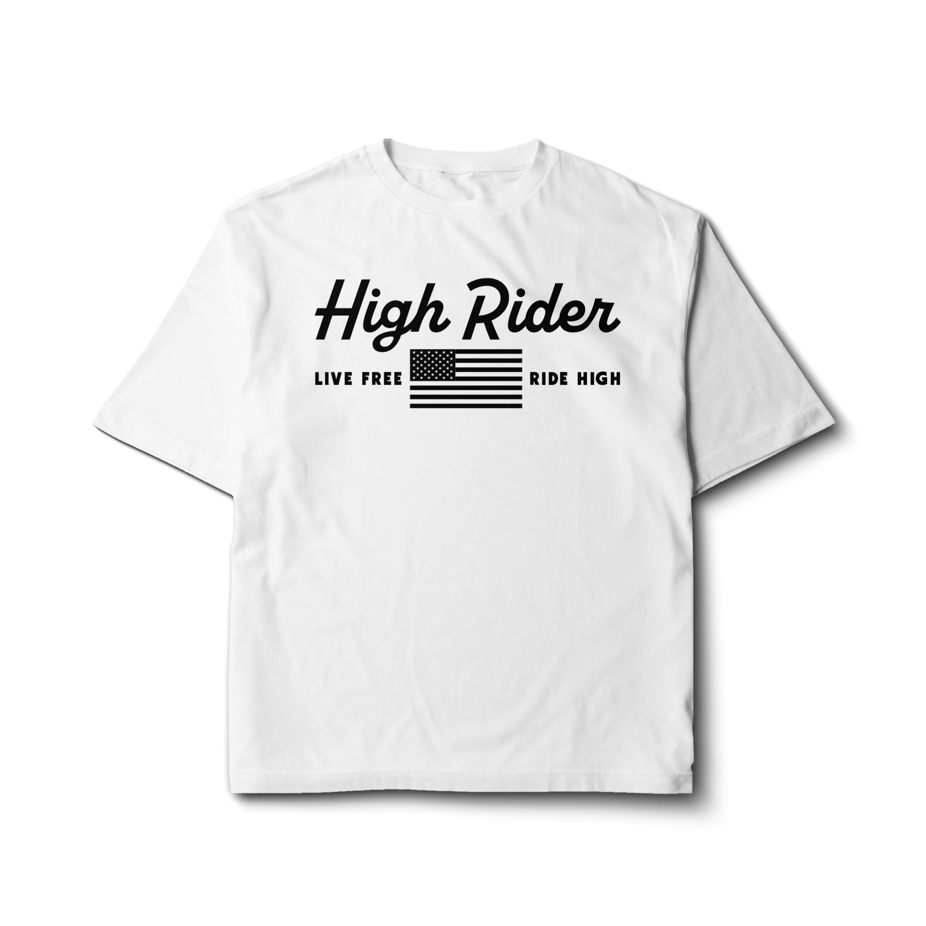 High Rider Script Logo Live Free US Flag Tee