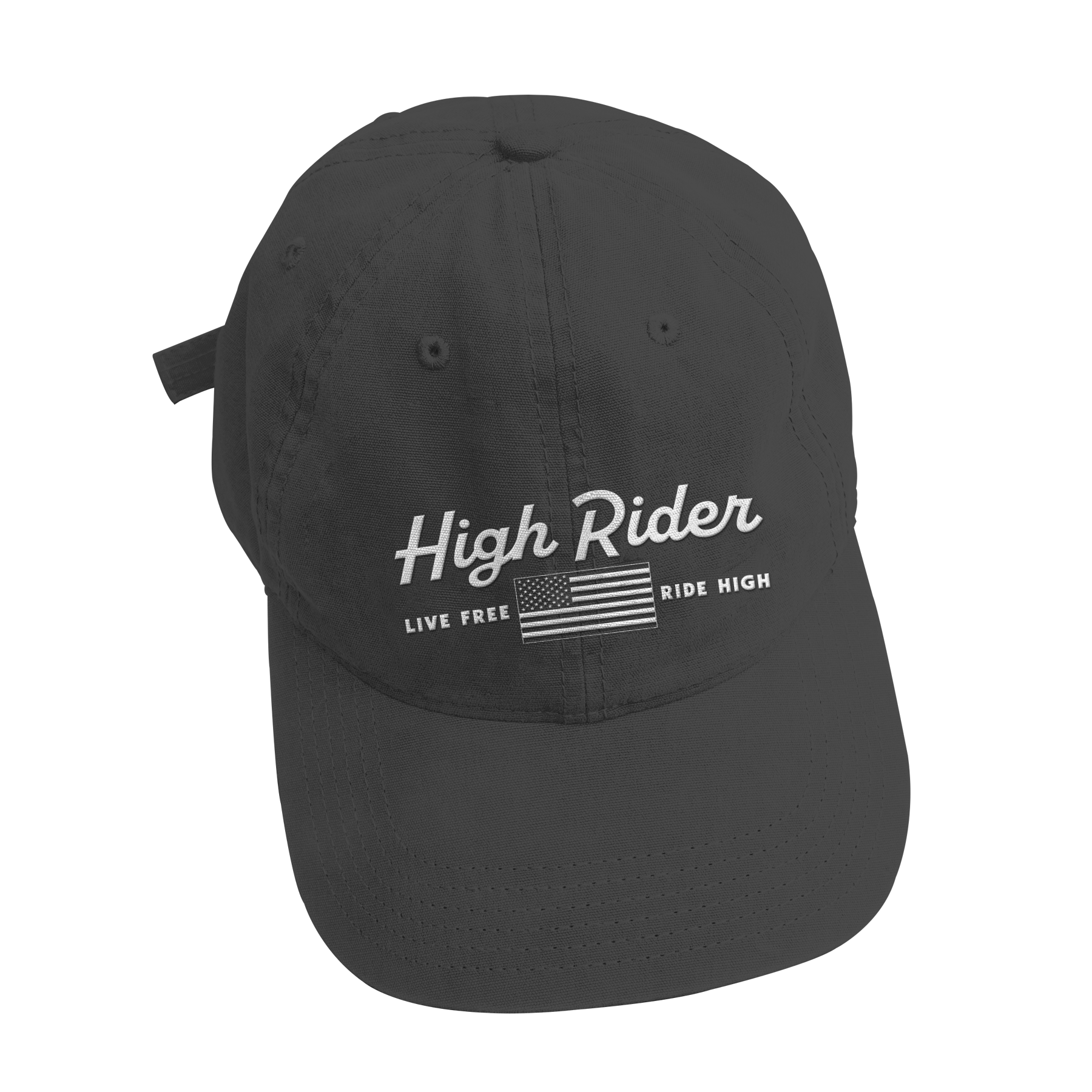 High Rider Script Logo Live Free US Flag Dad Hat