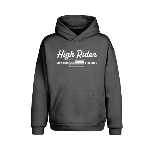 High Rider Script Logo Live Free US Flag Hoodie
