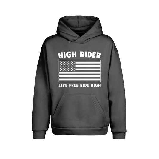 High Rider Block Logo Live Free US Flag Hoodie
