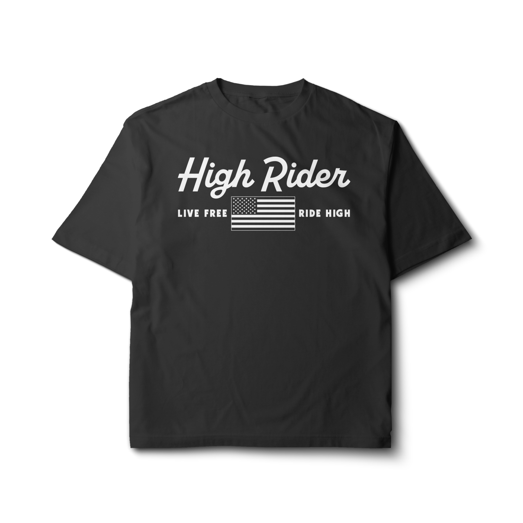 High Rider Script Logo Live Free US Flag Tee