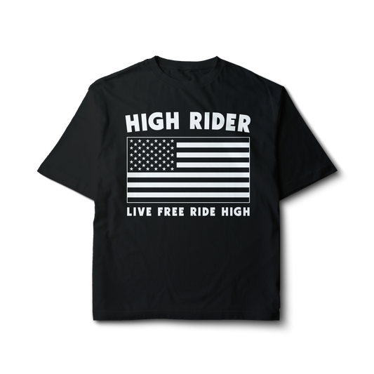 High Rider Block Logo Live Free US Flag Tee